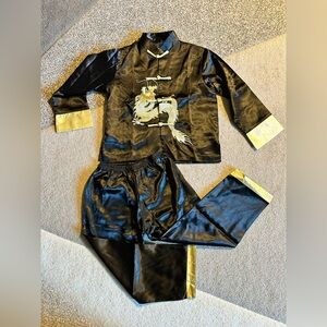 NWOT Kids Satin Black and Gold Dragon Lunar Nee Year Outfit